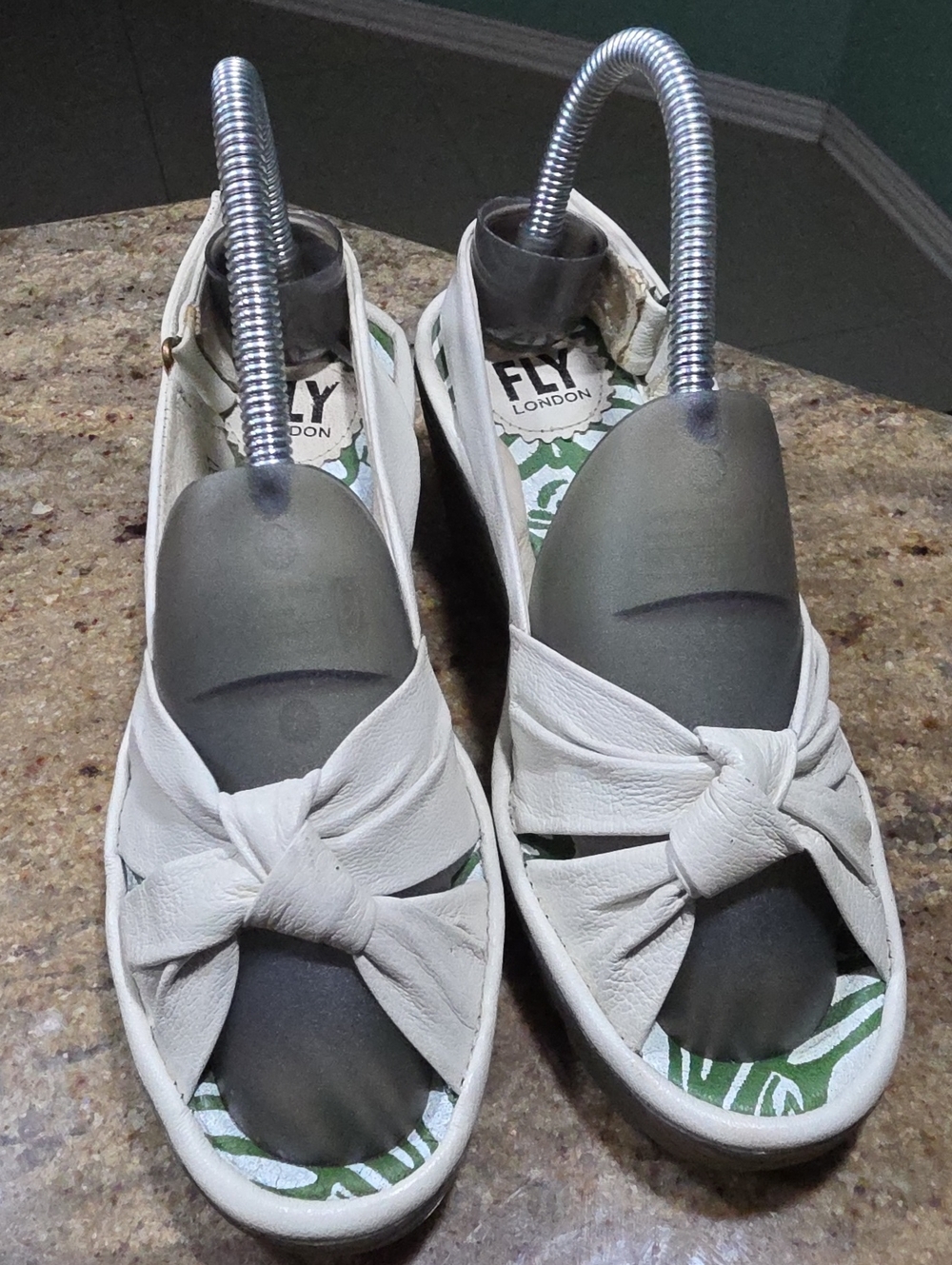 Fly London Ivory Leather Wedge Sandals Size EU37/ US 6.5-7